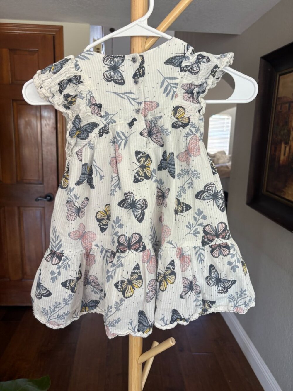 Catherine Malandrino Butterfly Print Gauze Flutter Sleeve Tiered Dress Girls 3T - Picture 4 of 7
